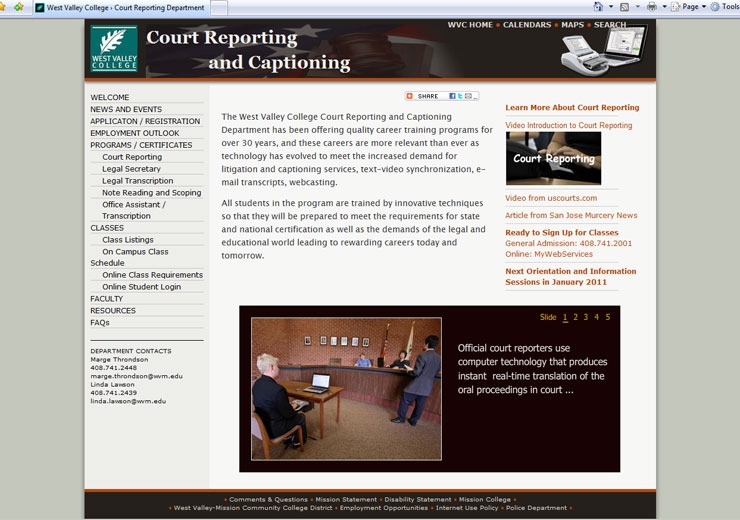 west valley court reporting and related technology department site