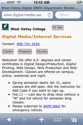 West Valley Digital Media Department Mobile Site Design  1