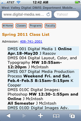 West Valley Digital Media Department Mobile Site Design  2